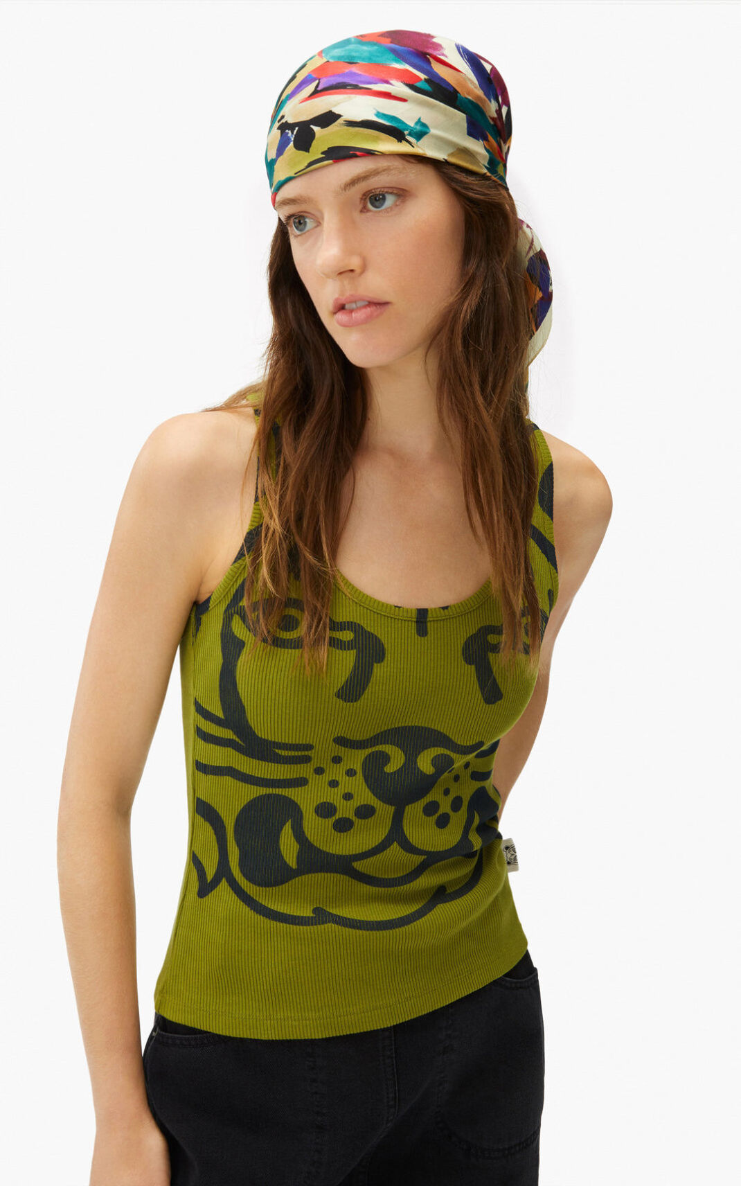 T Shirt Kenzo Femme K Tiger vest top Vert Olive FYZMC-9768